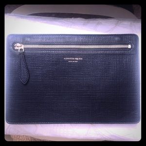 Alexander McQueen Saffiano Pouch Clutch Slim Black
